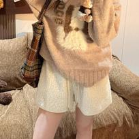 Women's Elastic Waist Shorts Relaxed Fit Fuzzy Fleece Shorts Solid Color Warm Winter Lounge Short Pants S