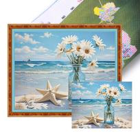 Beach Daisy Vase Printed Cross Stitch Kit DIY 11CT Embroidery Craft Set Decor