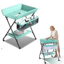 Vystymo stalas Tavalax, sulankstomas, reguliuojamo aukščio, su lentynomis ir ratukais, Mint Green