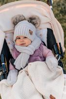 Baby fleece-lined tie-up hat with scarf and gloves