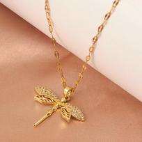 Sparkly 18K Gold Plated Personality Dragonfly Pendant Necklace For Women Fashion Girls Clavicle Chain Party Jewelry Gifts