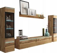 TV wall unit 180cm, 2 display cabinets and a shelf, standing/hanging, matt Wotan Oak