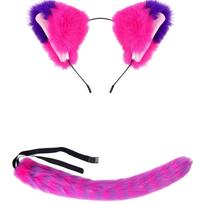 Ausų Lankelis ir Uodega 2 dalių Rinkinys Helovino Šventės Kostiumo Aksesuarui One Size pink