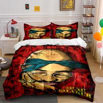 Red Urban Style Bedding Set with Portrait Bedding set (1 duvet cover, 2 pillowcases, duvet not included) 135x200cm