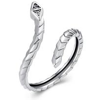 Silver adjustable snake ring entwining the finger, 925 silver