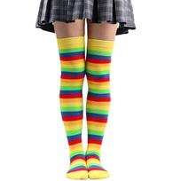 Overknee Rainbow Striped Stockings Colorful Knee Thigh High Socks Striped Long Socks  Masquerade Style B