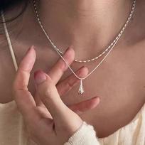 2024 Women's Double-Layer Water Drop Necklace - Cold Style, High-Class Collarbone Chain