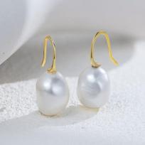 Baroque Pearl Drop Earrings Women Sterling Hook Earring Geometric Irregular Natural Fashion Jewelry 925 Sterling Silver