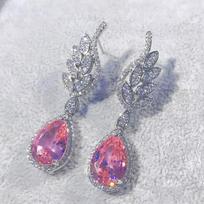 100 %Real 925 Silver Pink Topaz Jewellry Drop Earring Romantic Morganite Water Drop Pink Diamond Wings Earring Women Orecchini