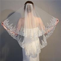 Exquisite Double Layer Bridal Veil with Sequins and Lace Edge for Wedding Photography