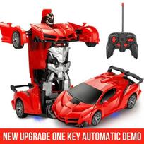 2-in-1 Remote Control Transforming Robot Car, Mini RC Racing Car Toy, Automatic Transformation, STEM Educational Gift for Kids QX901-Red