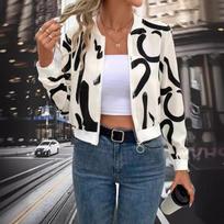 Elegant Women's Casual Zip Up Baseball Jacket Fall Winter Graphic Print Outerwear S
