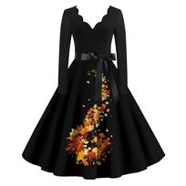 Women's Casual Fashion Long Sleeve Retro Graphic Printed Vintage Long Dresses XXXXXL