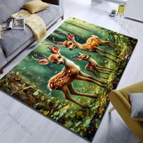Forest Deer Print Carpet Modern Home Decor for Living Room Bedroom Sofa Floor Mat Non Slip Area Rug 40x60cm (16x24in) beige