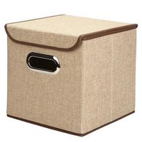Square Folding Cotton Linen Clothing Storage Box Large Wardrobe Rectangle  Bin Organizer with Cover Portable Container smėlis