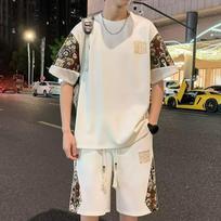 Embroidered Stitching Short-sleeved T-shirt Men's Summer Retro Sports Shorts Suit Men's Set 3XL