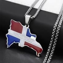 Dominican Republic Map Chain Necklace for Women Men Stainless Steel Gold Color Flag Of Dominica Pendant Collare Jewelry N7606S02