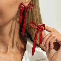 IngeSight.Z Vintage Exquisite Red Bowknot Long Tassel Drop Earrings Women Classic Hanging Piercing Earring Wedding Jewelry Gift