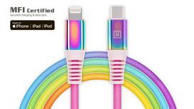 Laidas REAL-EL MFI PD USB Type C - Lightning Rainbow 1m, vaivorykštės spalvos