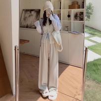Women's High Waist Wide Leg Pants Loose Straight Trousers Fleece Lined Thick Warm Winter Casual Sweatpants