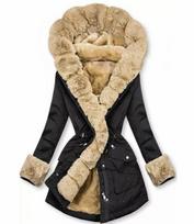 Women's Faux Fur Collar Long Sleeve Parka Flared Hem Fit Solid Color Warm Fleece Lined Winter Cotton Coat S