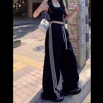 Women's High Waist Sweatpants Loose Wide Leg Track Pants Striped Panel Streetwear Casual Trousers Spring Daily Wear S juoda