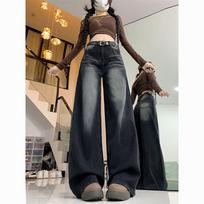 Women's High Rise Wide Leg Jeans Non Stretch Black Gray Denim Pants Straight Leg Trousers American Retro Casual Outfit For Spring Autumn S