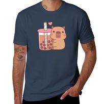 Cute Little Capybara Hugs Bubble Tea TShirt Work Casual Loose Fit TShirt S