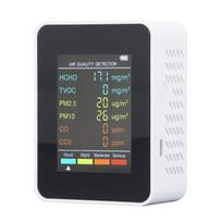 Air Quality Monitor Portable LCD Backlight Screen CO2 TVOC HCHO PM2.5 PM10 Detector with Alarm White ABS