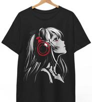 Anime Girl with Headphones Graphic T-Shirt – Stylish & Trendy Design M