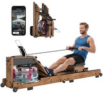 Vandens irklavimo treniruoklis namams, guminio medžio, sulankstomas, su Bluetooth programėle, dvigubi aliuminio bėgeliai, LCD ekranas, iki 158 kg 182 x 42 x 67 cm