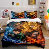 Anime Characters Fighting Elemental Forces Bedding set (1 duvet cover, 2 pillowcases, duvet not included) 135x200cm