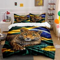 Jaguar Print Bedding Set with Brazil Flag Bedding set (1 duvet cover, 2 pillowcases, duvet not included) 135x200cm