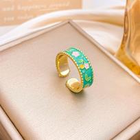 Oil-drop Floral Open Ring Versatile Vintage Jewelry Niche Enamel Ring  Gift