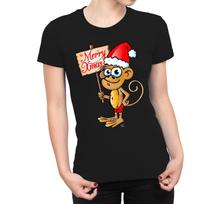 1Tee Womens Christmas Cheeky Monkey with Santa Hat T-Shirt XL