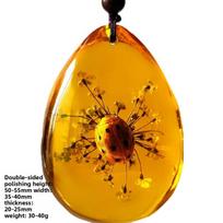 Vintage Animal Fossil Pendant Necklace With Water Drop Design For Women Ladybug