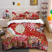 Floral Pattern Red Bedding Set Bedding set (1 duvet cover, 2 pillowcases, duvet not included) 135x200cm