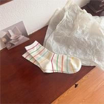 Ladies Autumn Color Polka Dot Striped Lovely White Mid Tube Socks 1 pair