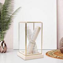 Kolekcionuojamas stiklinis vitrinos dėklas Dekoratyvinis indas su dangteliu 11,5x11,5x20cm Medinis pagrindas svetainei Style A