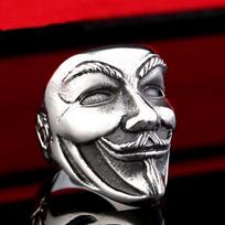 Retro vyriškas žiedas Populiarus hip-hop V for Vendetta žiedas Klouno kaukės žiedas one size(US size 6-13)
