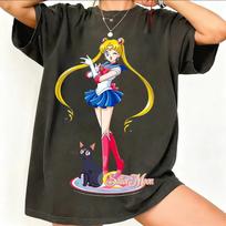 Sailor Moon Retro 90s Anime Graphic T Shirt Summer Cotton Unisex Women Tee Streetwear Casual Trend Short Sleeve Couple Hip Hop Top S