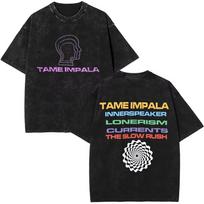 Tame Impala The Slow Rush Album Art Vintage Washed Oversized Black TShirt  Psychedelic Rock Fan Unisex Streetwear Tee S