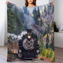 Steam Train in Colorado Throw Blanket Warm Comfortable Blanket Gift for Parents Friends Size: 75*100cm, Weight: 230 GSM