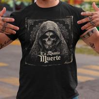 Santa Muerte Gothic T-Shirt: Grim Reaper Shirt, Dia de los Muertos Tee, Mexican Folk Art Skeleton Top S gray