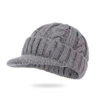 Double Layers Warm Knitted Hat Thickened Bonnet Caps Beanie With Earmuffs  for Outdoor Riding Style 2-Grey