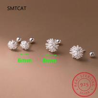 Real 925 Silver Dandelion Piercing Screw Ball Stud Earring Oorbellen for Women Cute Plant Fine Jewelry Accessories 6mm