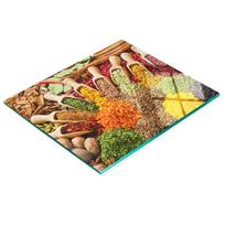 Stylish And Durable Glass Board With Colorful Spices Print 60X52 Cm