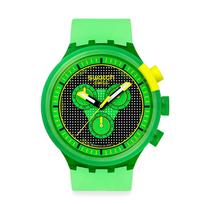 Swatch Big Bold Chrono Švytinčiai žalias laikrodis - Chronografo serija, modelis SB02G100, žalia spalva, atsparus vandeniui 3 ATM žalia