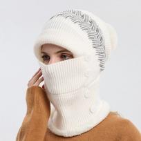 Woolen Hooded Thermal Cap Soft Knitted Hat Balaclava Hat Scarf And Hat Set  Outdoor