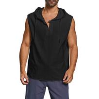 Men's Baggy Cotton Linen Button Beach Sleeveless Hooded Shirt Tank Tops XL